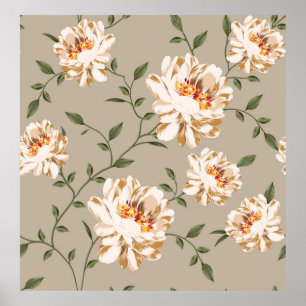 allover brown flower Pattern on blue backgroundflo Poster