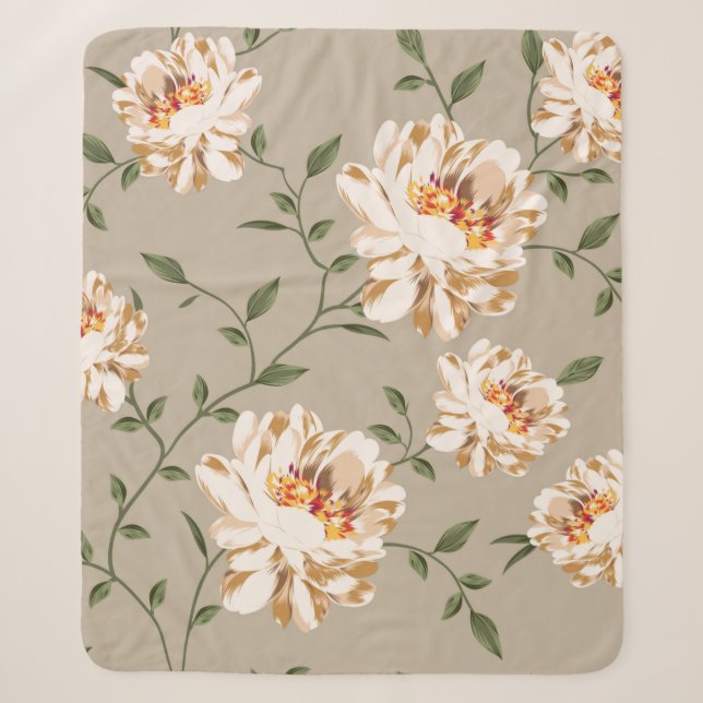 allover brown flower Pattern on blue backgroundflo Sherpa Blanket (Front)
