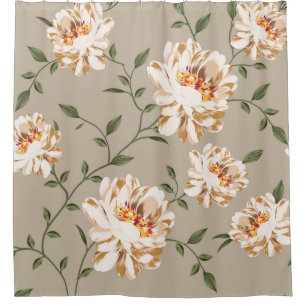 allover brown flower Pattern on blue backgroundflo Shower Curtain
