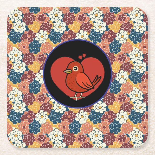 allover flower design square paper coaster (Front)