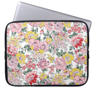 allover flowers pattern on white background laptop sleeve