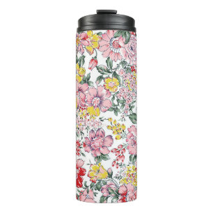 allover flowers pattern on white background thermal tumbler