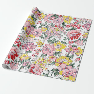 allover flowers pattern on white background wrapping paper
