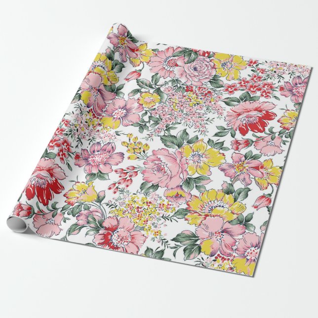 allover flowers pattern on white background wrapping paper (Unrolled)