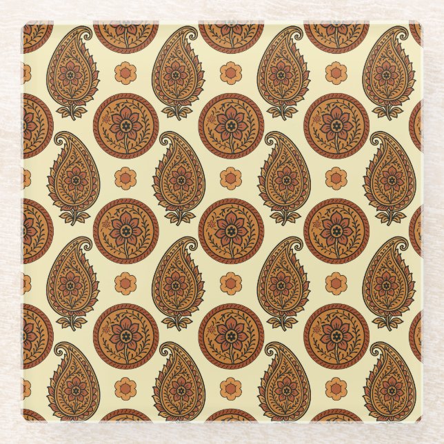 allover paisley design glass coaster (Front)