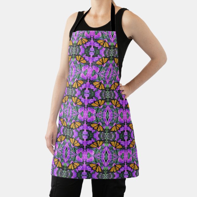 Allover Print Apron Monarch on Purple Asters (Insitu)