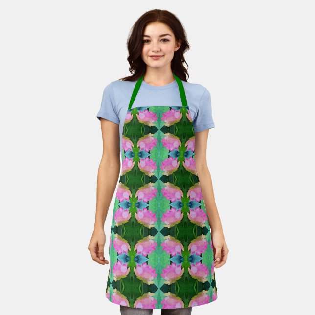 Allover Print Apron Pink Lotus Abstract (Worn)