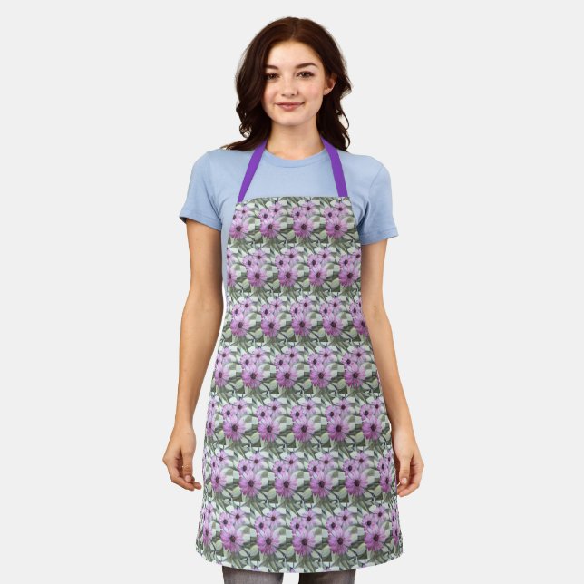 Allover Print Apron Purple African Daisies (Worn)