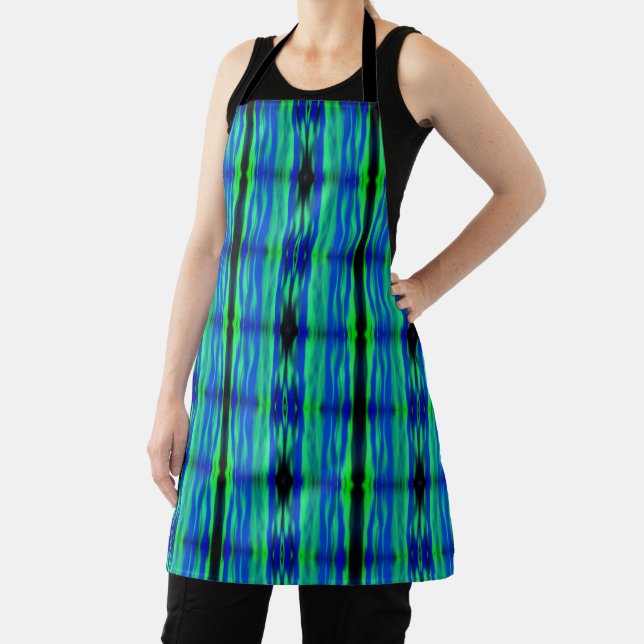 Allover Print Apron Soft Green/Blue Stripes (Insitu)
