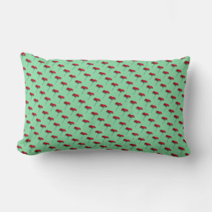 Allover small poppy flower print green red lumbar cushion