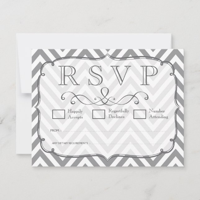 Alloy Grey & White Chevron Wedding RSVP Cards (Front)