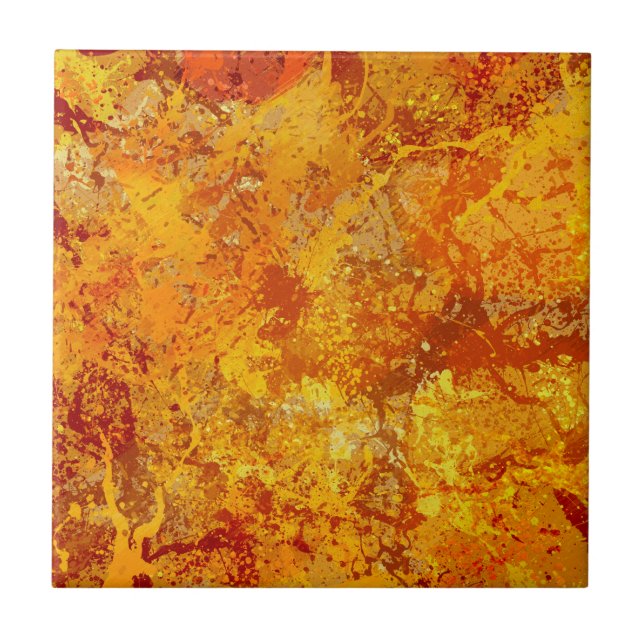 Alloy Orange and Amber Paint Splatter Abstract Ceramic Tile (Front)