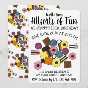 Allsorts of Fun Liquorice All Sorts Birthday Party Invitation