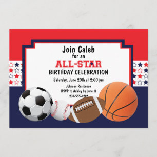 Allstar Birthday Party - Sports Invitation