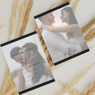 Allure Calligraphy Photo Black & White Wedding Invitation