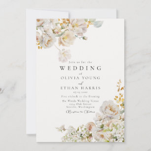 Allure - White Roses & Baby's Breath Wedding Invit Invitation