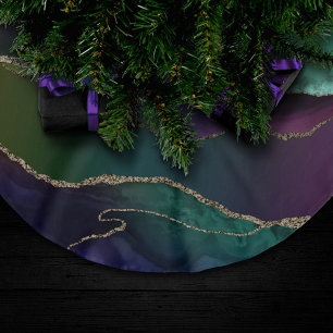 Alluring Agate Dark Jewel Tone Stone Gold Veins Brushed Polyester Tree Skirt