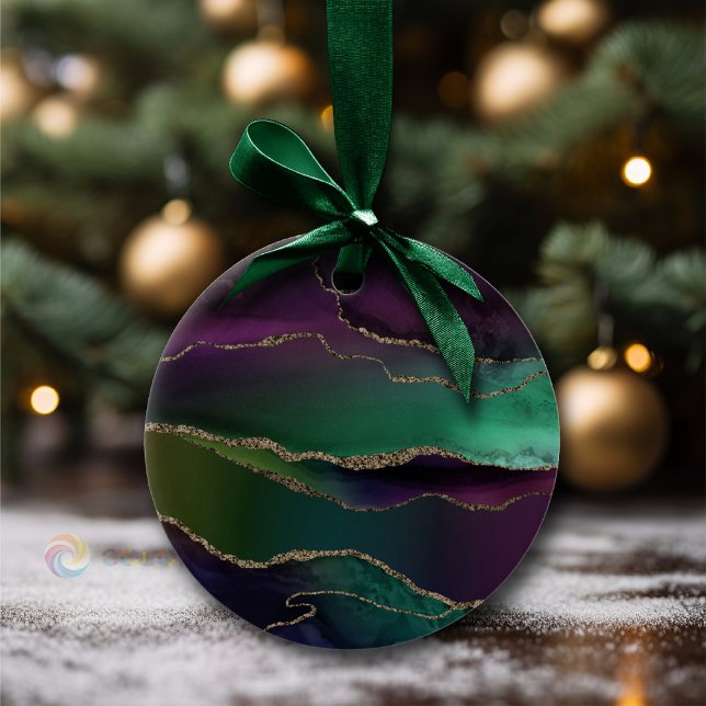 Alluring Agate | Dark Jewel Tone Stone Gold Veins Ceramic Ornament (Creator Uploaded)