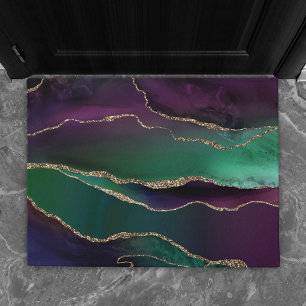 Alluring Agate Dark Jewel Tone Stone Gold Veins Doormat