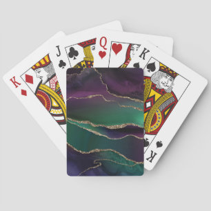 Alluring Agate Dark Jewel Tone Stone Gold Veins Playing Cards