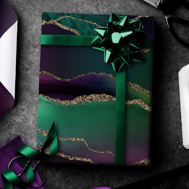 Alluring Agate | Dark Jewel Tone Stone Gold Veins Wrapping Paper (Creator Uploaded)