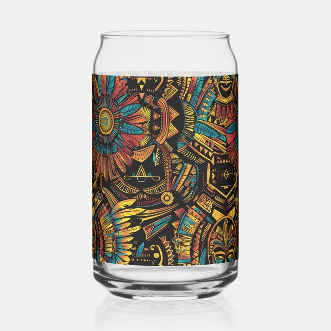 Alluring Blue "Aztec Dream" Printed Can Glass 473m (Front)