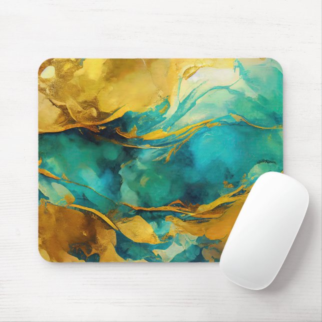 Alluring Blues and Golds Abstract   Mouse Pad (With Mouse)