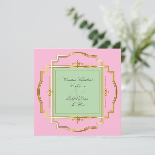 Alluring Gold Frame  Wedding Invitation (Standing Front)