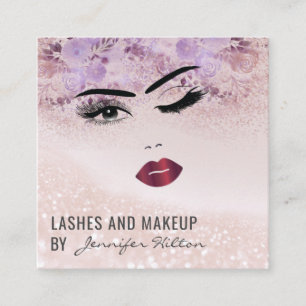 Alluring modern floral sensual girl face square business card