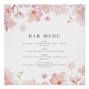Alluring Pink Cherry Blossom Flowers Bar Menu Poster