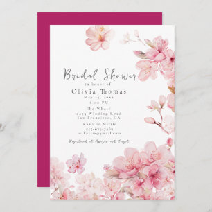 Alluring Pink Cherry Blossom Flowers Bridal Shower Invitation