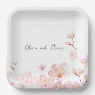 Alluring Pink Cherry Blossom Flowers Paper Plate
