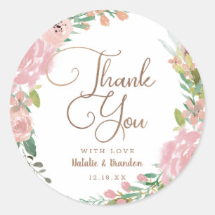 Alluring Rose Vintage Dusty Pink Floral Thank You Classic Round Sticker