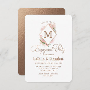 Alluring Rose Vintage Monogram Engagement Party Invitation