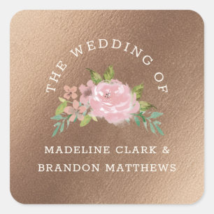 Alluring Rose Vintage Rose Gold Floral Wedding Square Sticker
