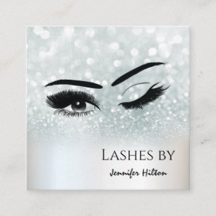 Alluring silver glittery lashes makeup eye square business card