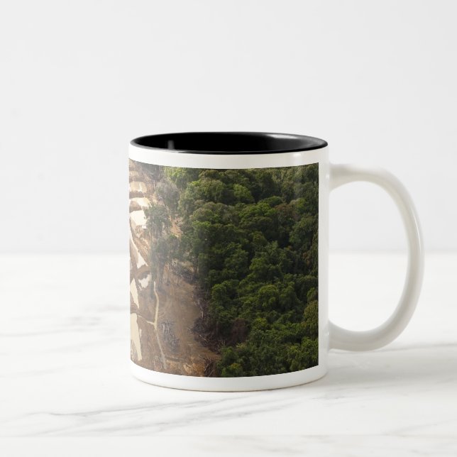 Alluvial Gold Mining. Rainforest, Guyana. Two-Tone Coffee Mug (Right)