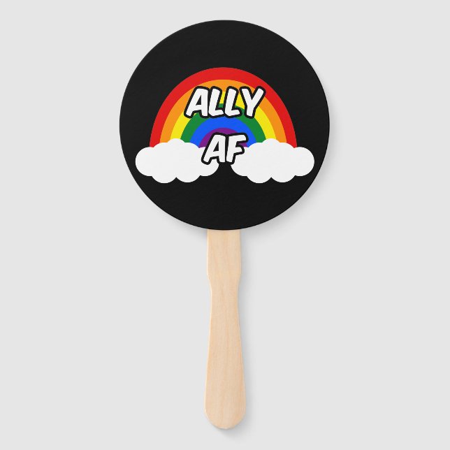 Ally AF I - LGBTQ Flag Gay Trans Queer Pride Hand Fan (Front)