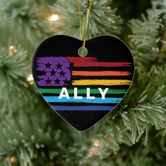 Ally Artistic Rainbow Flag  Ceramic Ornament (Tree)