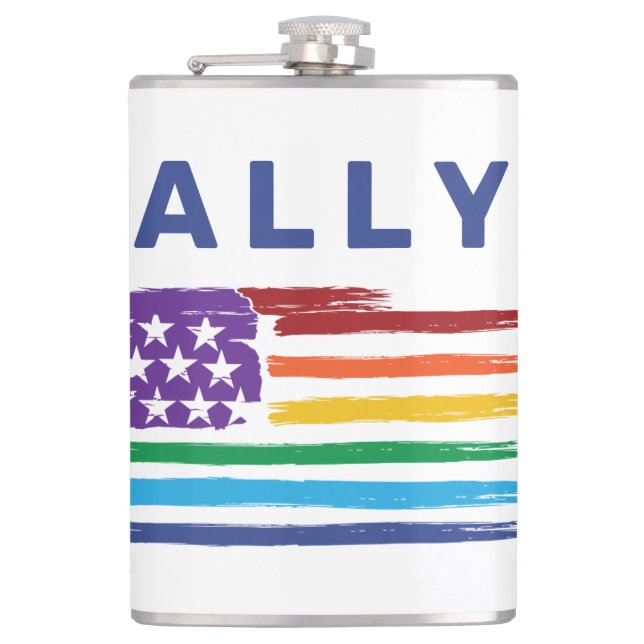 Ally Artistic Rainbow Flag Personalised Hip Flask (Front)