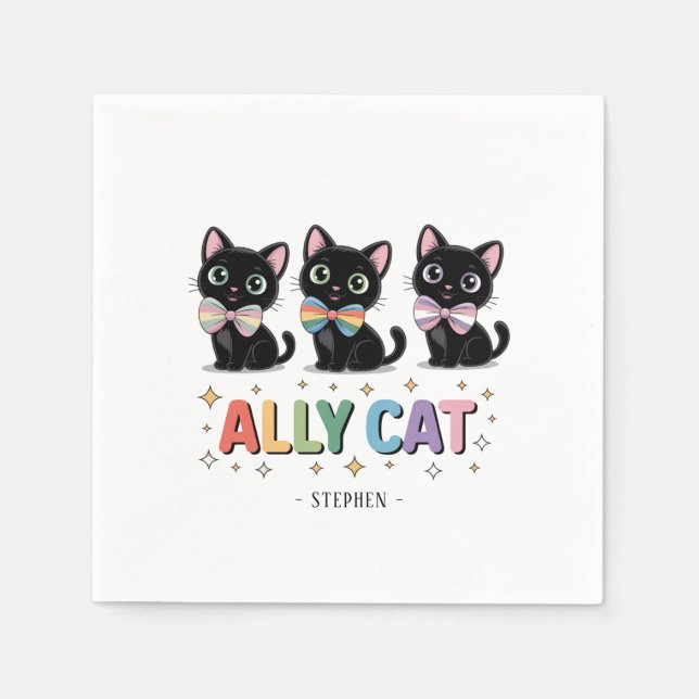 Ally Cat – Black Cat LGBTQ Pride Napkin (Front)