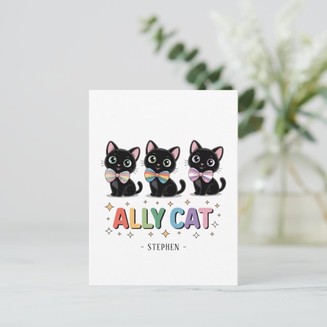 Ally Cat – Black Cat LGBTQ Pride Postcard (Standing Front)