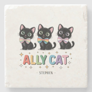 Ally Cat – Black Cat LGBTQ Pride Stone Coaster
