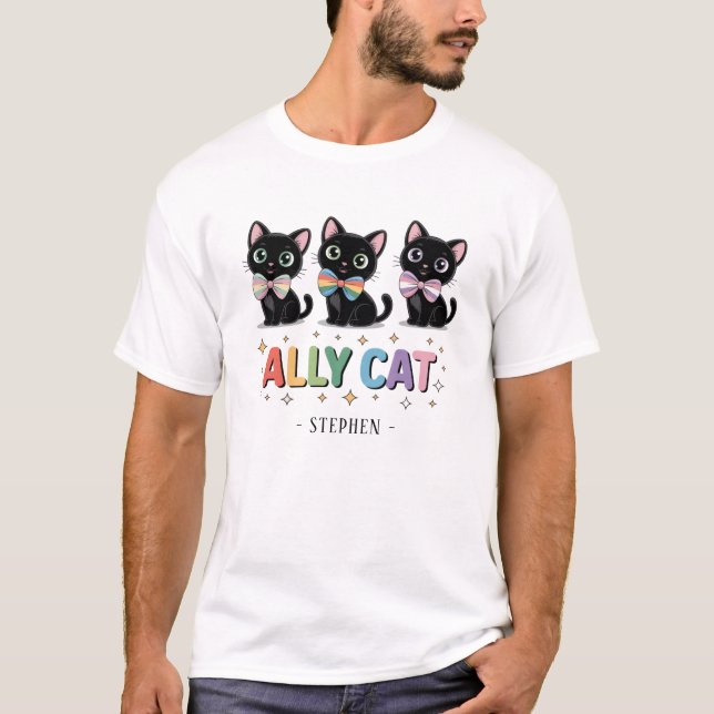 Ally Cat – Black Cat LGBTQ Pride T-Shirt (Front)