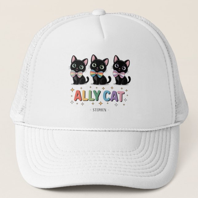 Ally Cat – Black Cat LGBTQ Pride Trucker Hat (Front)