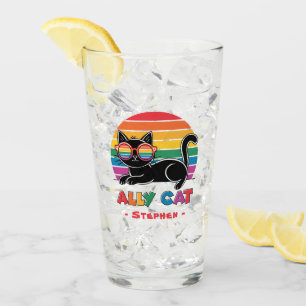 Ally Cat – Black Cat with Rainbow Sunglasses LGBTQ Glass