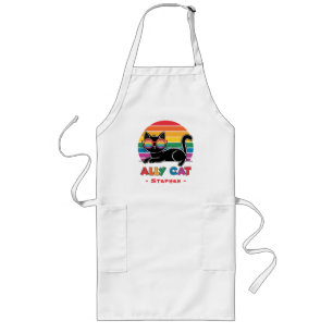 Ally Cat – Black Cat with Rainbow Sunglasses LGBTQ Long Apron