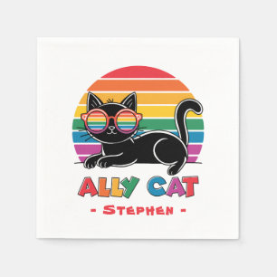 Ally Cat – Black Cat with Rainbow Sunglasses LGBTQ Napkin
