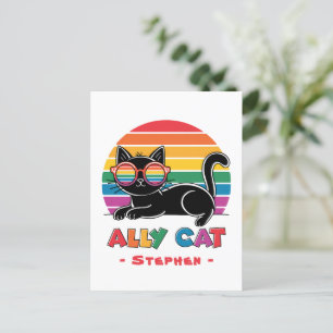 Ally Cat – Black Cat with Rainbow Sunglasses LGBTQ Postcard