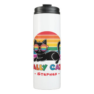 Ally Cat – Black Cat with Rainbow Sunglasses LGBTQ Thermal Tumbler